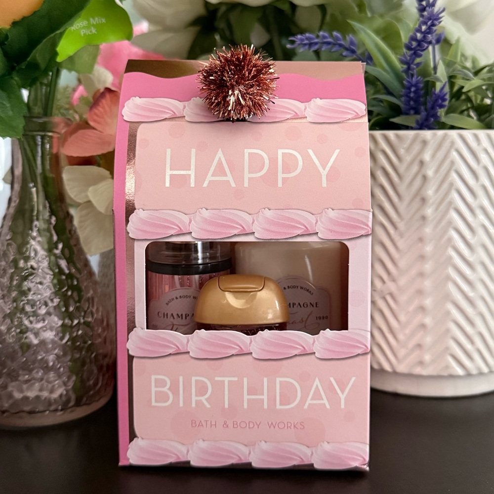 🆕🎂 BATH & BODY WORKS HAPPY BIRTHDAY CHAMPAGNE TOAST 3-PIECE MINI GIFT SET. NEW!